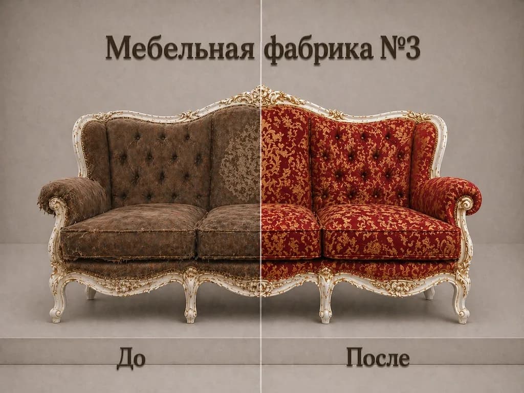Перетяжка дивана до и после — Мебельная фабрика №3